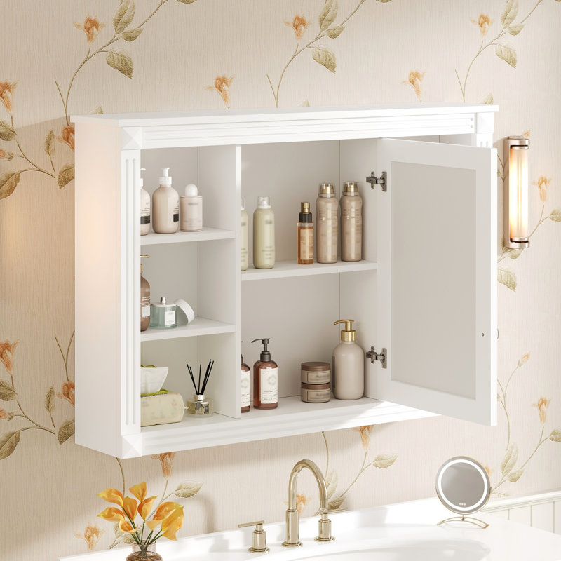 Armoire de salle de bain murale moderne 42 po, rangement polyvalent, charnière de porte, tableau, 6 tablettes ouvertes, blanc
