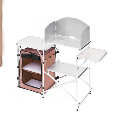 Camping Kitchen Table Picnic Cabinet Folding Cooking Storage Rack Portable