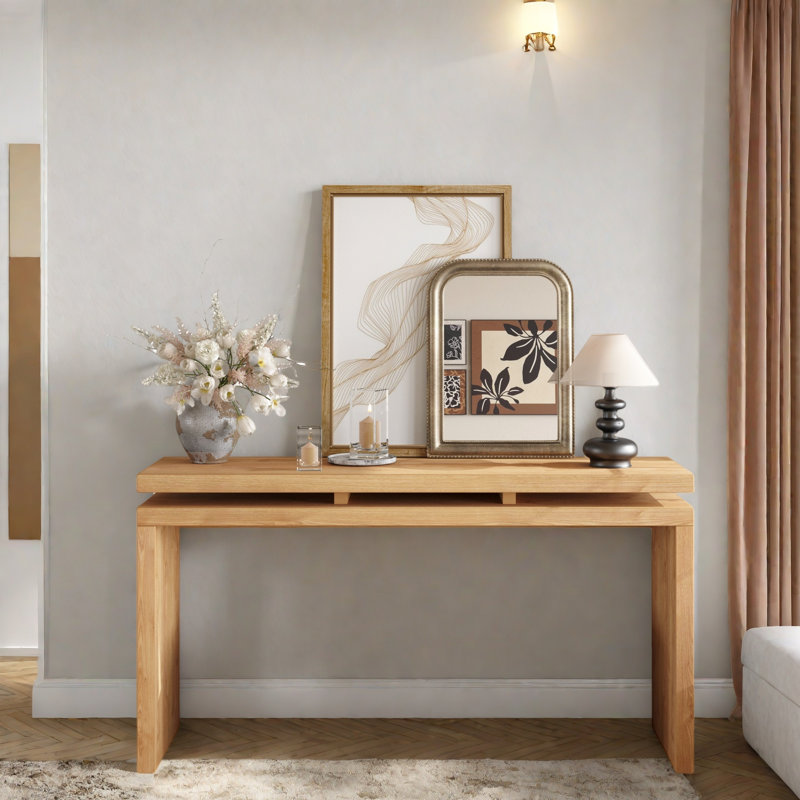 Console Table With Double Board Suspension Design, Antique Brown