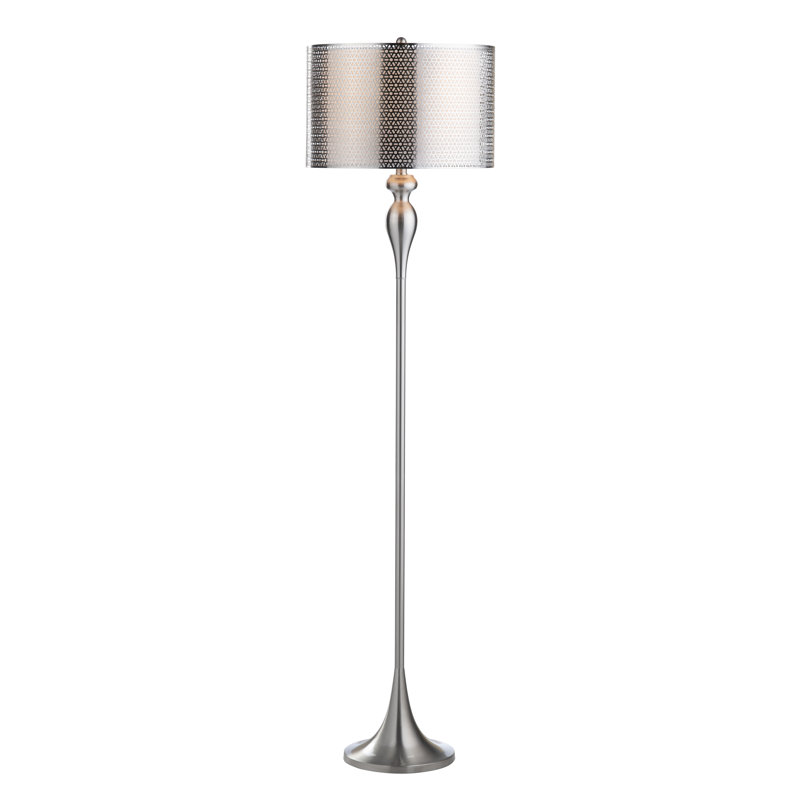 Lampe sur pied avec abat-jour double tambour, Nickel brossé