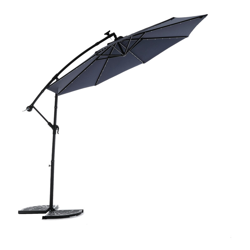 10Ft Solar-Powered Lawn Patio Umbrella - Navy Blue, 40 , Easily Adjustable, Stable Support, 10Ft Solar Led Garden Hanging Market Blue Lights Effortless First-Class Escape