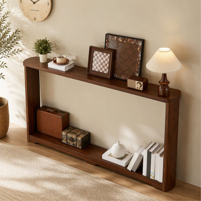 Console Table – 70.1" – Corrugated Texture – Narrow – Wood – Walnut – for Entryway & Behind Sofa