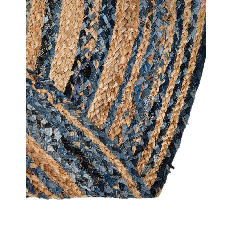 Philo Striped Handmade Braided Jute Blue Area Rug, Hearth 2'2" x 3'7"