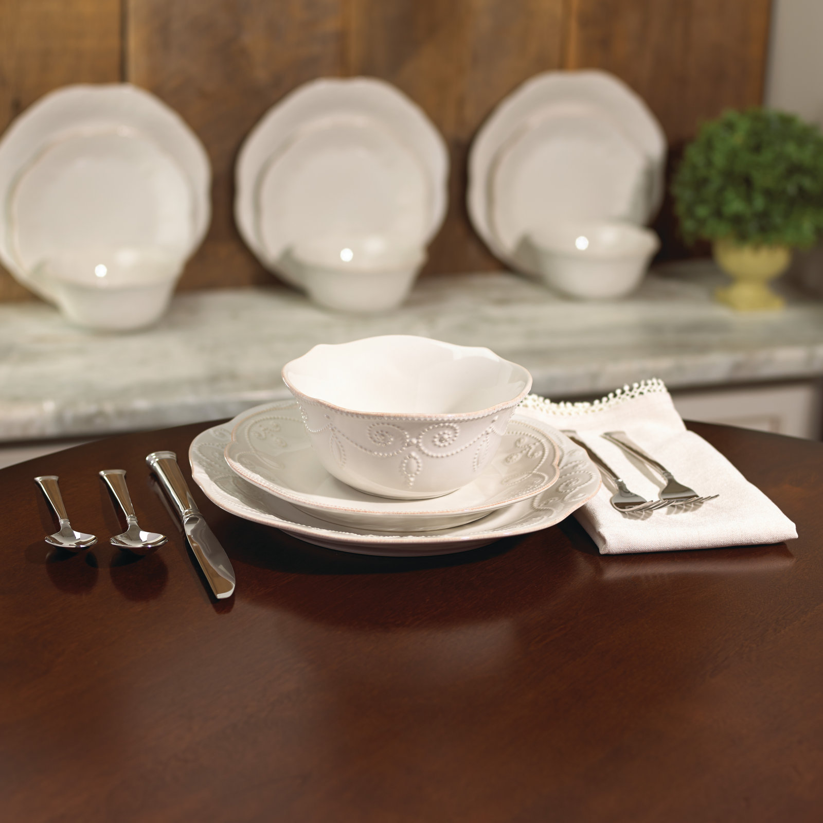 French Perle White 12-Piece Dinnerware Set
