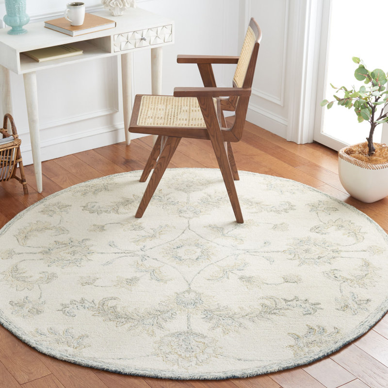 Martha Stewart Hand Tufted Wool/Cotton Floral Rug in Ivory/Sage, Round 6'