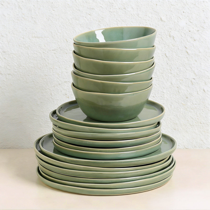 Ensemble de vaisselle en grès 18 pièces Farrar, Vert