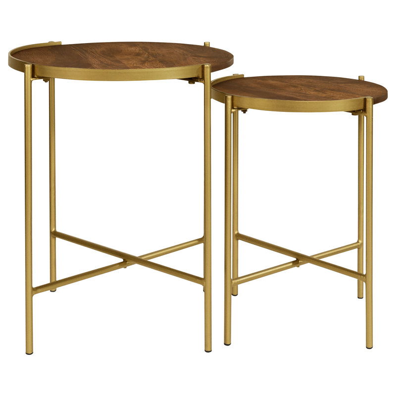 Kristianna 2-piece Round Wood Nesting Table Dark Brown and Gold