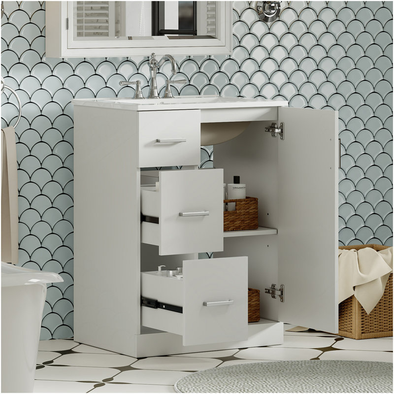 24" Modern Bathroom Vanity With Sink, Small Bathroom Sink Cabinet With 2 Drawers And Soft-Closing Door, Under-Mount Sink Bathroom Cabinet With Drawers