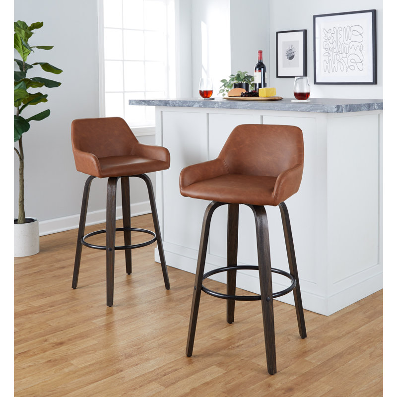 Cassiopeia Fixed-Height Bar & Counter Stool with Bent Wood Legs, Bar Stool (30" Seat Height), Brown, Camel