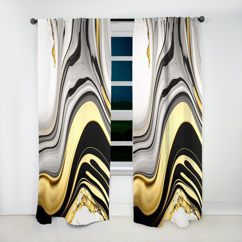 Avelines - Abstract Geode Marble Waves Gold III - Modern Velvet Curtain - Room Darkening - 1 panel, 52" W x 90" L