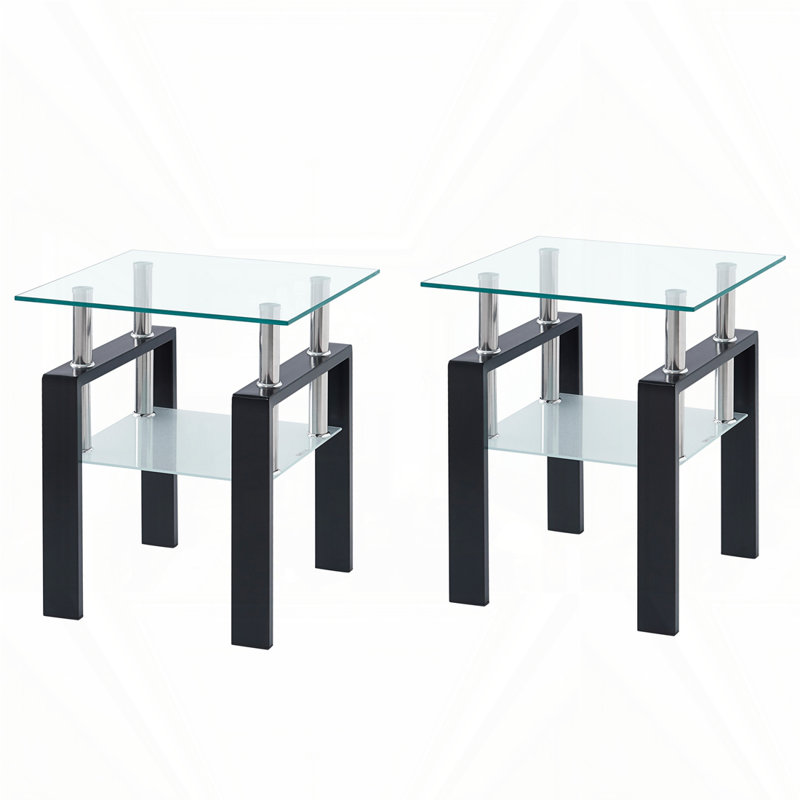 Petite table 2 pièces en verre trempé transparent