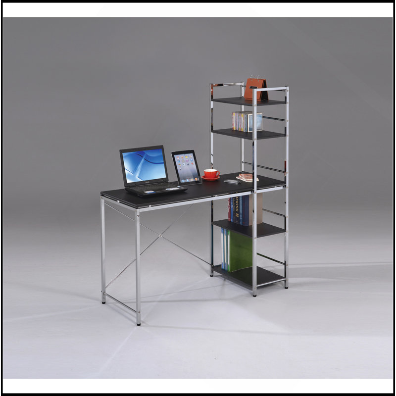 Bureau d'écriture noir et chrome avec tablettes