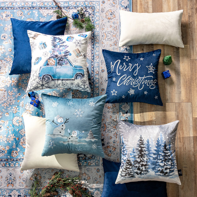 Housse de coussin Phantoscope Merry Christmas, Marine / Gris / Blanc, Pillow cover only