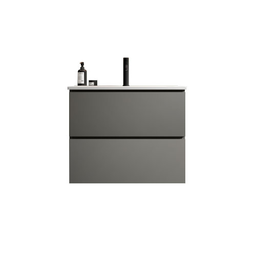 Meuble-lavabo flottant mural 24 po blanc-gris, unité pré-assemblée avec 1 trou de robinet pré-percé et lavabo en céramique une pièce
