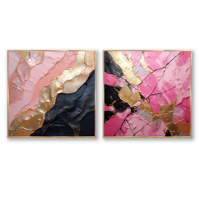 Dover - Ensemble de 2 collages carrés à spirales abstraites, Cadre flottant doré, H 30 po x l 61 po