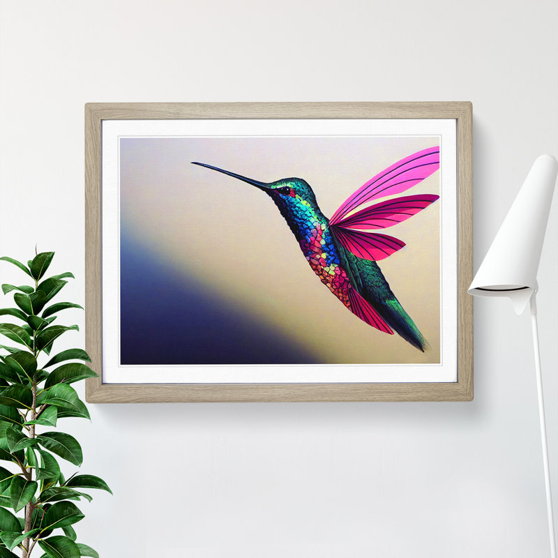 Lovely Hummingbird - Single Picture Frame Print, 46cm H x 64cm W, Grey