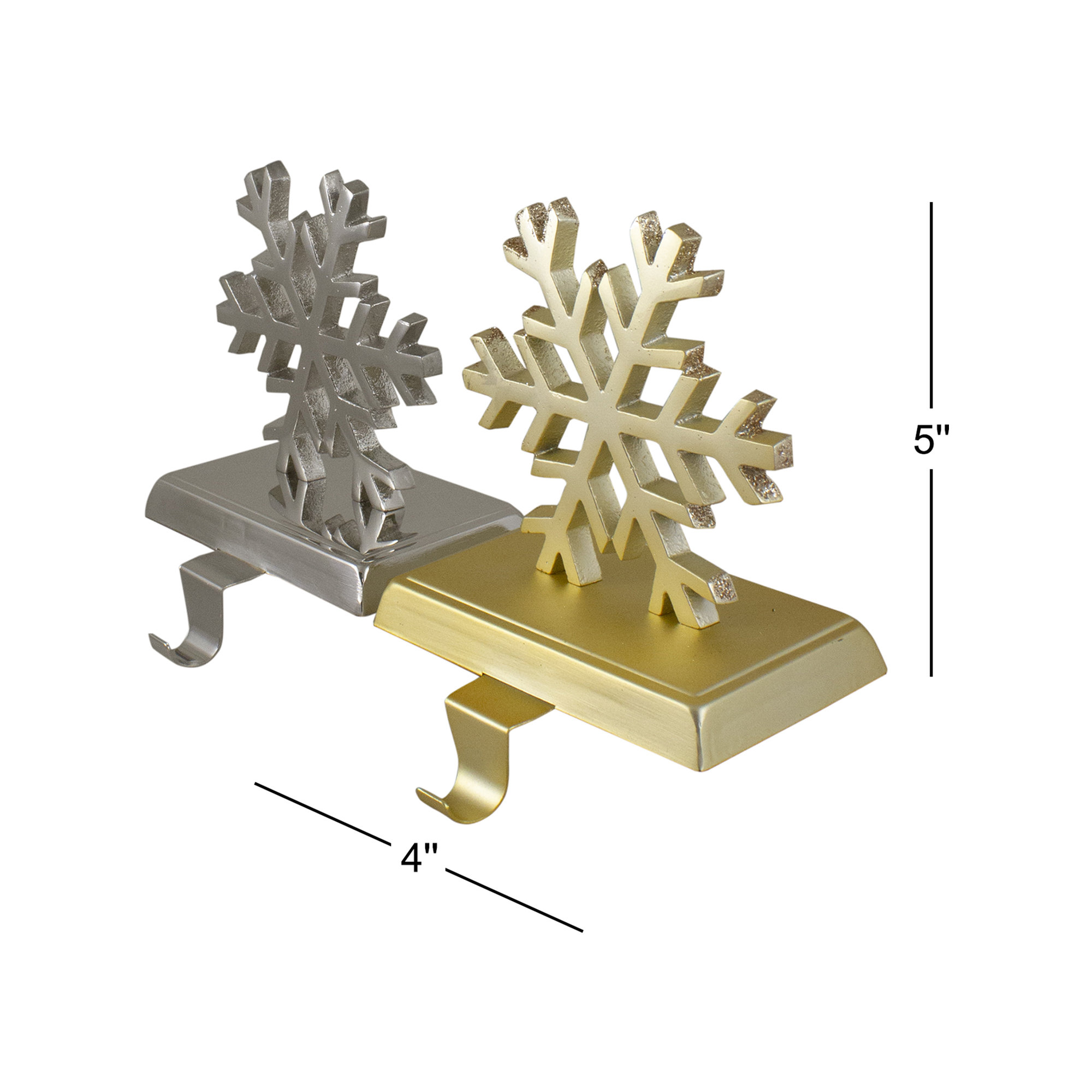 Set of 2 Gold and Silver Shiny Snowflake Christmas Stocking Holders