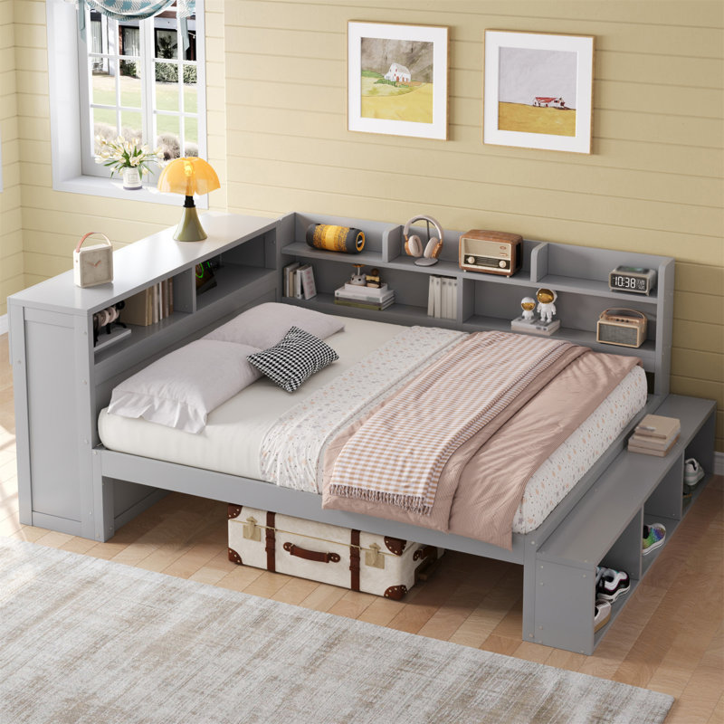 Full Size Daybed with Storage Cabinets, Shoe Cabinet and USB Ports, Gray