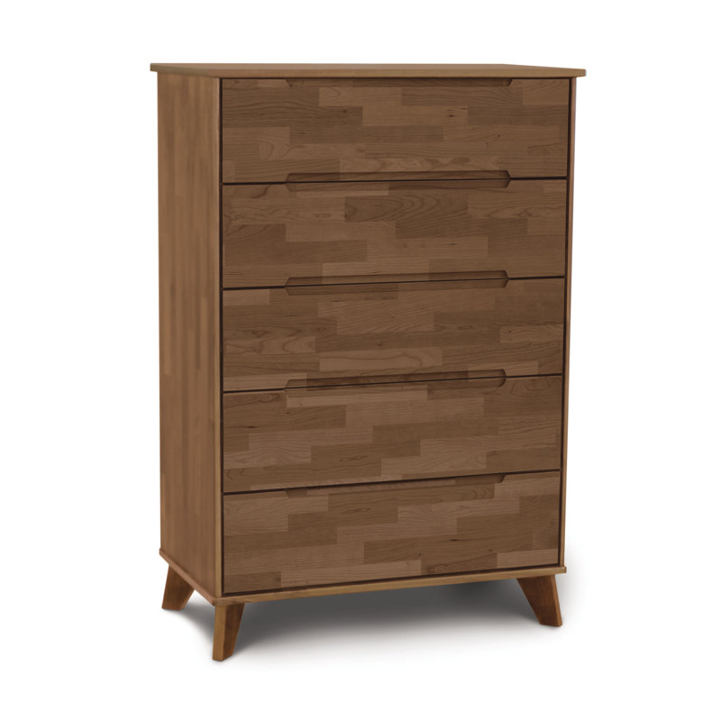 Linn 5 Drawer Wide Dresser, Saddle Cherry