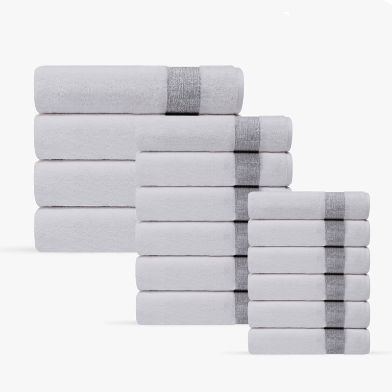 Jonnae 16 pcs Turkish Towels Set, Silver