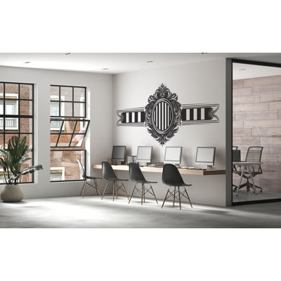 Barber Emblem Wall Mural, Vintage Barbershop Wallpaper, Black Ornate Salon Wall Decal, Men’s Grooming Office Decor 602MV