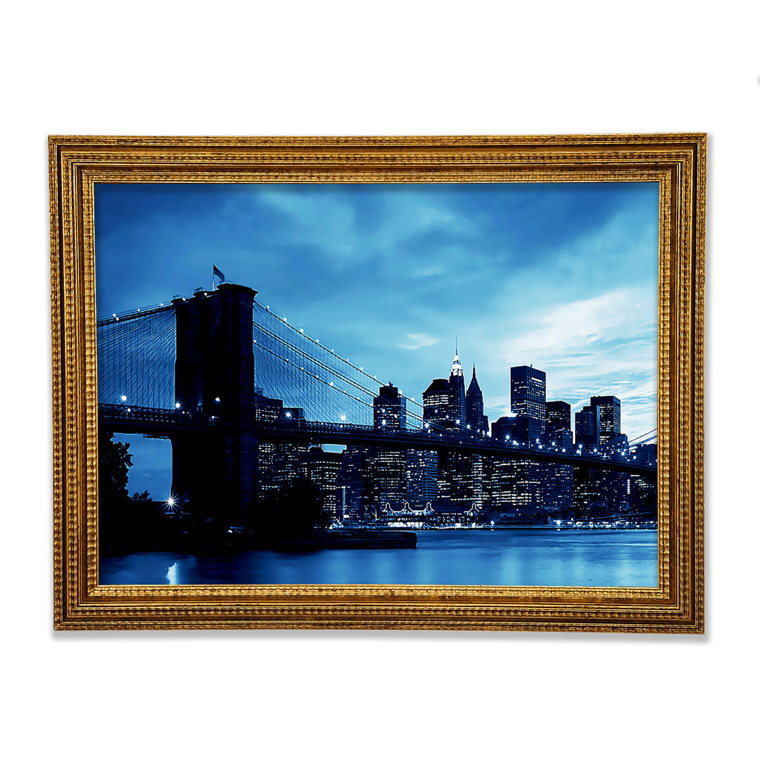 New York City Brooklyn Bridge Blau - Einzelner Bilderrahmen Kunstdrucke