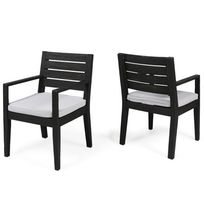 Dining Chair  2 , Dark Grey - Hand Crafted Wood With Substantial Frames And Cream Water- Cushions, Chic Comfortable Seating 2Pcs Chairs Frame Sandblast Natural Finish Cushion, Modern
