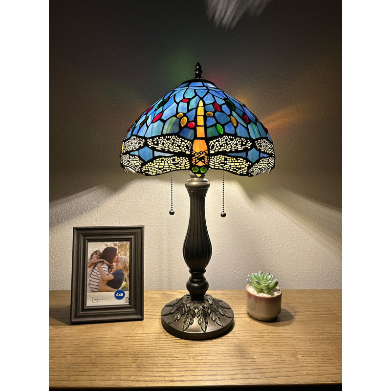 Lampe de table Tiffany de Bernois avec libellules en vitrail et ampoules DEL incluses H22 "W12", Orange