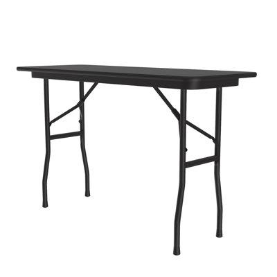 Correll 48 rond, table commerciale pliante, plateau en stratifié thermolaqué noyer lourd 3/4 noyau, , portatif, tablier en acier robuste