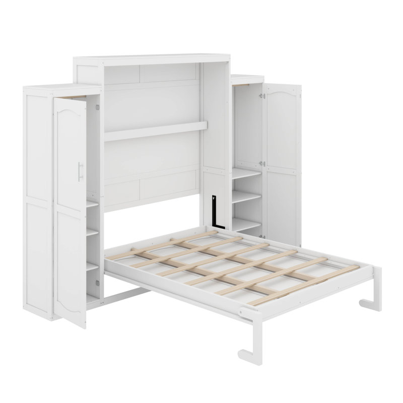 Murphy Bed With Two Wardrobe And Storage Shelf, Queen