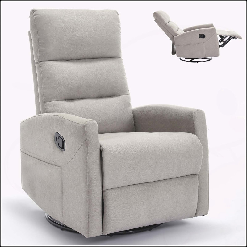 Comfortable Manual Recliner Chair with Rocker and Swivel for Living Room Relaxation, Khaki