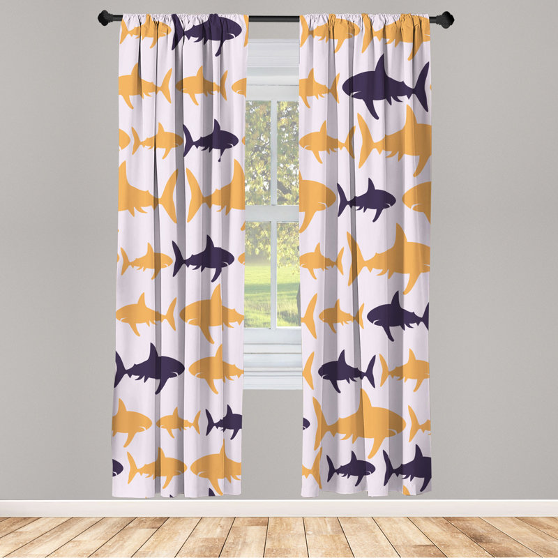 Microfiber Floral Semi-Sheer Rod Pocket Curtain Panels, 28" W x 63" L, Blue/Yellow/White