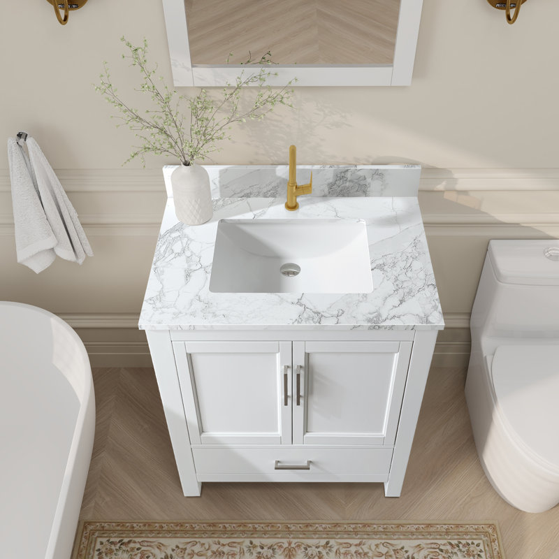 Meuble-lavabo simple 30 po avec plateau en granite blanc Riverford