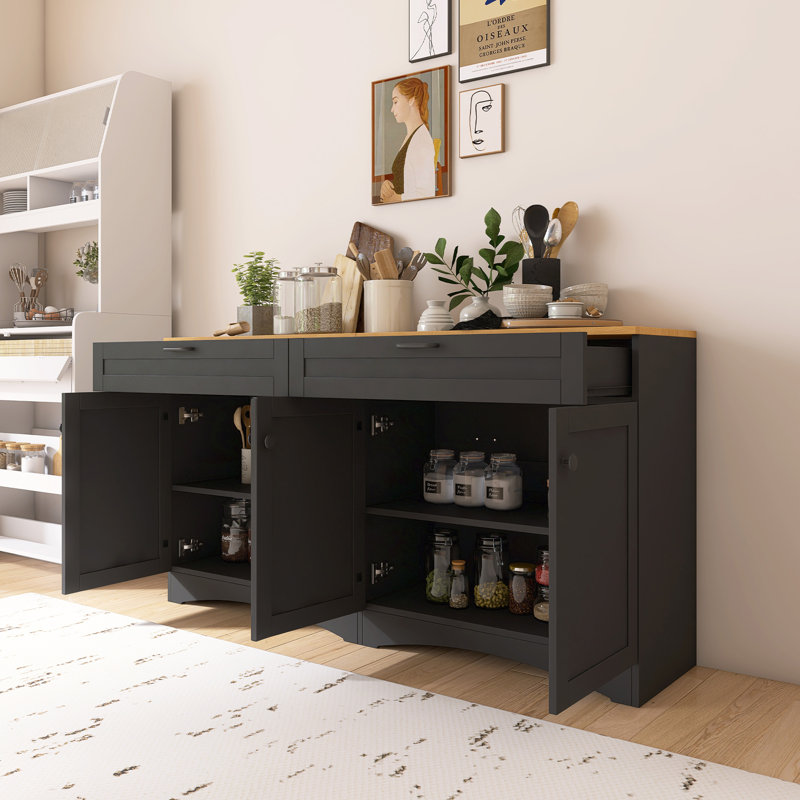 Farmhouse TV Stand With 2 Drawers For Tvs, Black