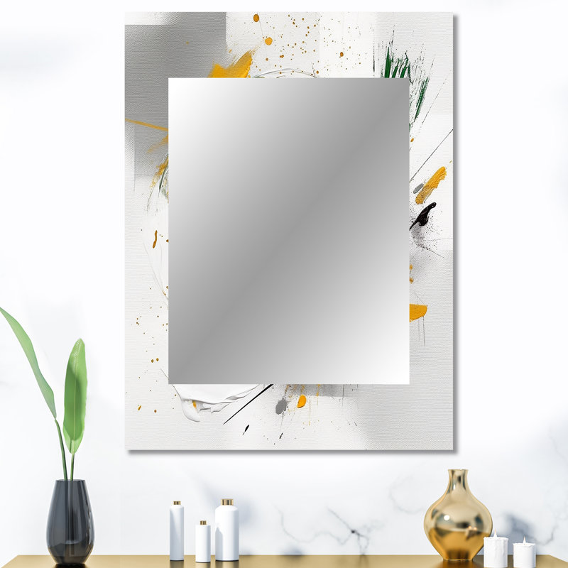 Perspectives abstraites jaunes et vertes III - Grand miroir mural sur métal, 40 po x 30 po