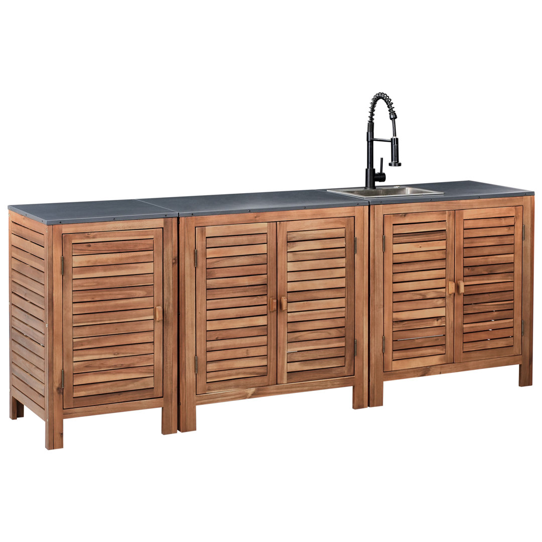 3 Piece Outdoor Kitchen Set with Sink BRUCOLI Acacia Wood 210 cm 50 cm Brown