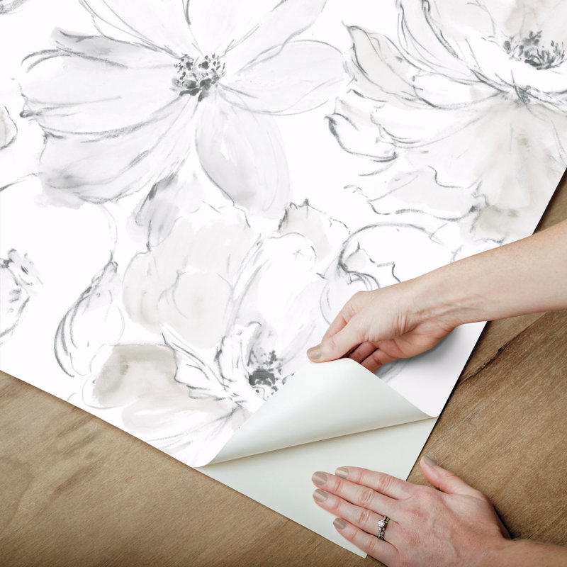Floral Peel & Stick Wallpaper Roll, Gray
