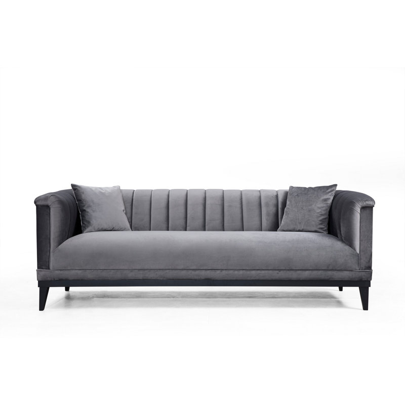Canapé moderne à 3 places avec dossier pivotant, gris foncé | Structure en bois de hêtre et en carton, tissu 100% polyester | Dimensions: 88,6 po x 31,1 po x 35,0 po | Comprend 2 coussins, nettoyable à sec, coussin portatif, idéal pour la maison et le bureau