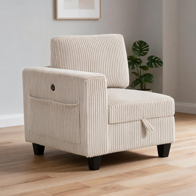Fauteuil d'appoint à accoudoirs à un accoudoir en velours côtelé modulaire pour le salon moderne
