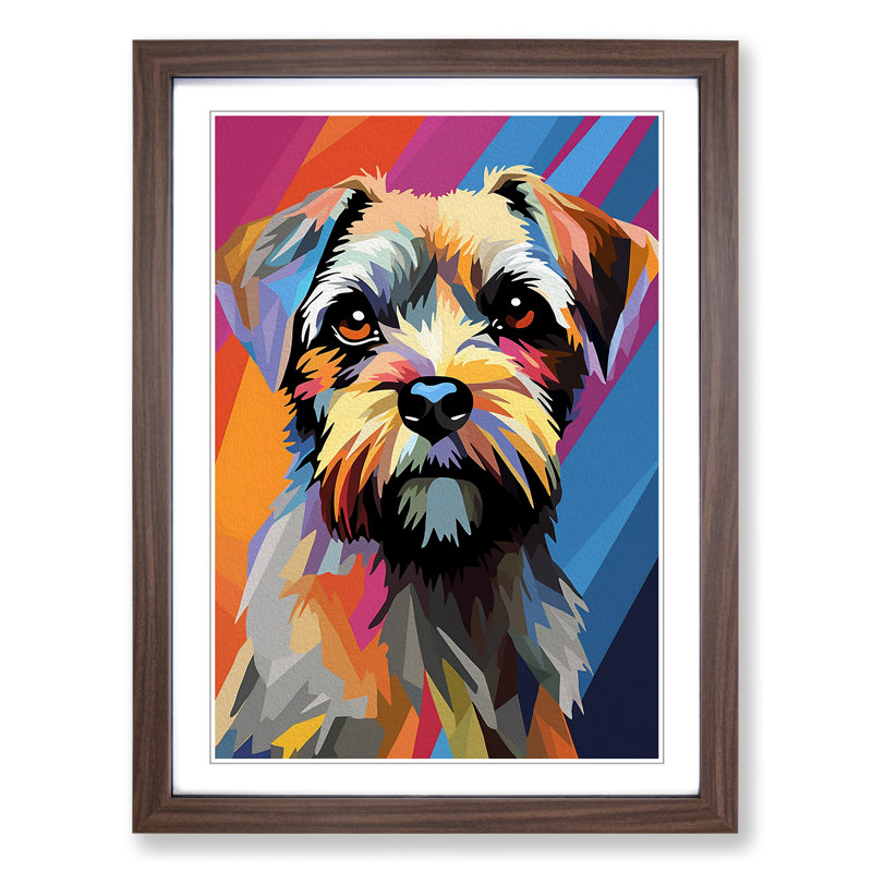 Border Terrier Constructivism - Framed Print, Walnut Framed, 64cm H x 46cm W x 2cm D