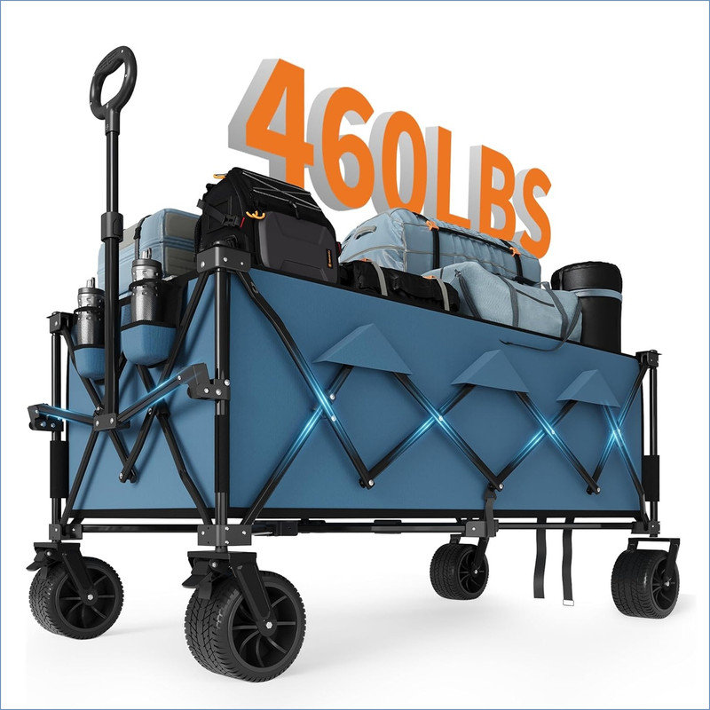 Chariot pliable robuste pour la plage, très grand chariot pliable pliable pour le camping, chariots de plage tout-terrain prolongés avec porte-gobelets pour le sable