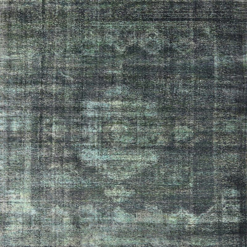 Tapis oriental bleu sarcelle / noir, Carré 3 pi