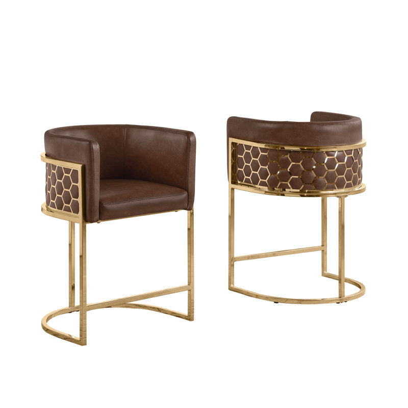 Tabouret de bar rembourré (29 po) et comptoir (24 po) avec tissu en peluche et dossier en forme de peigne miel, Moka, 2