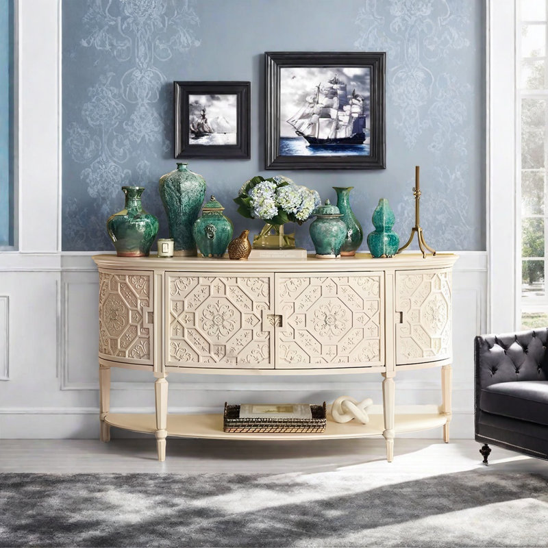 Retro Carved Practical Console Table, White