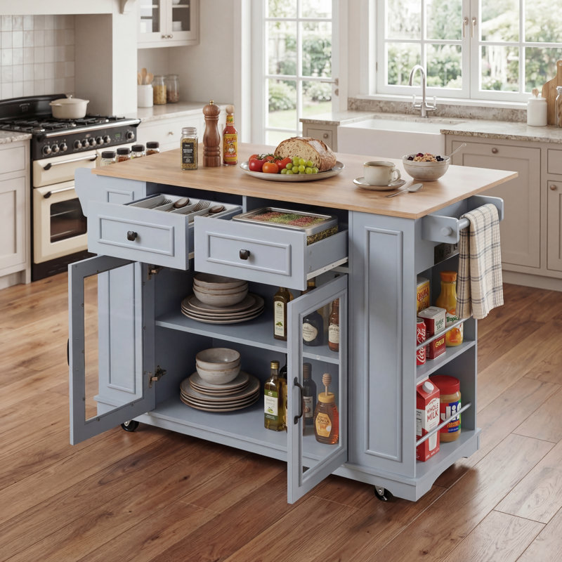 Kitchen Island Cart with Functional Rack, Blue