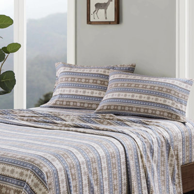 Drap-housse bleu flocon de neige 3 pièces bleu, flanelle 100% coton, finition velours doux, entièrement ajusté, lavable à la machine, avec plat et taies d'oreiller en flanelle