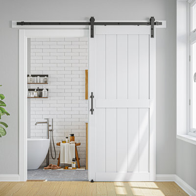 Manufactured Paneled Wood Barn Door with Installation Hardware