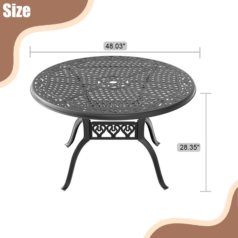 Ensemble de salle à manger d'extérieur en aluminium coulé 5 pièces 5 pièces Table ronde et coussins de couleur aléatoire