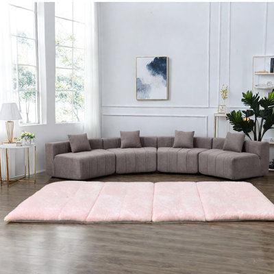 Chenille Curved Modular Sofas, Grey, For Living Room Or Office
