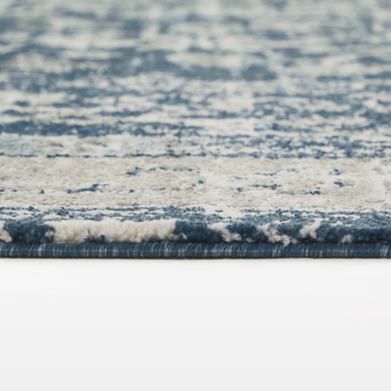 Bastian Blue Distressed Traditional Area Rug, Rectangle 5'3" x 7'